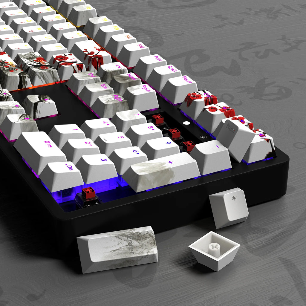 Plum blossom Double Shot Keycaps PBT Cherry Profile Backlit Keycap For GMK67/68/75/87/980/104 Mechanical Gaming Keyboard Caps